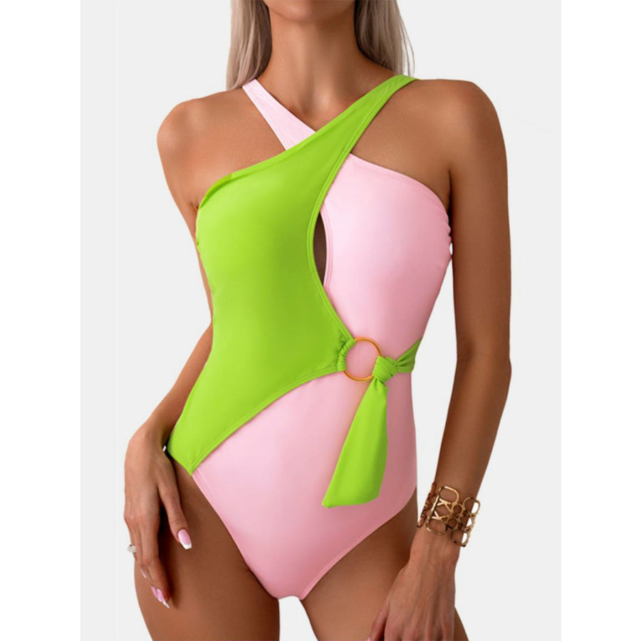 Cutout Contrast Sleeveless One - Piece Swimwear Carnation Pink / S Apparel and Accessories