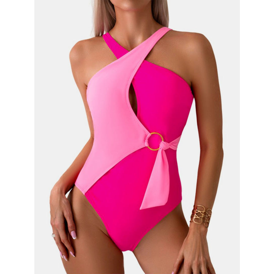 Cutout Contrast Sleeveless One - Piece Swimwear Deep Rose / S Apparel and Accessories