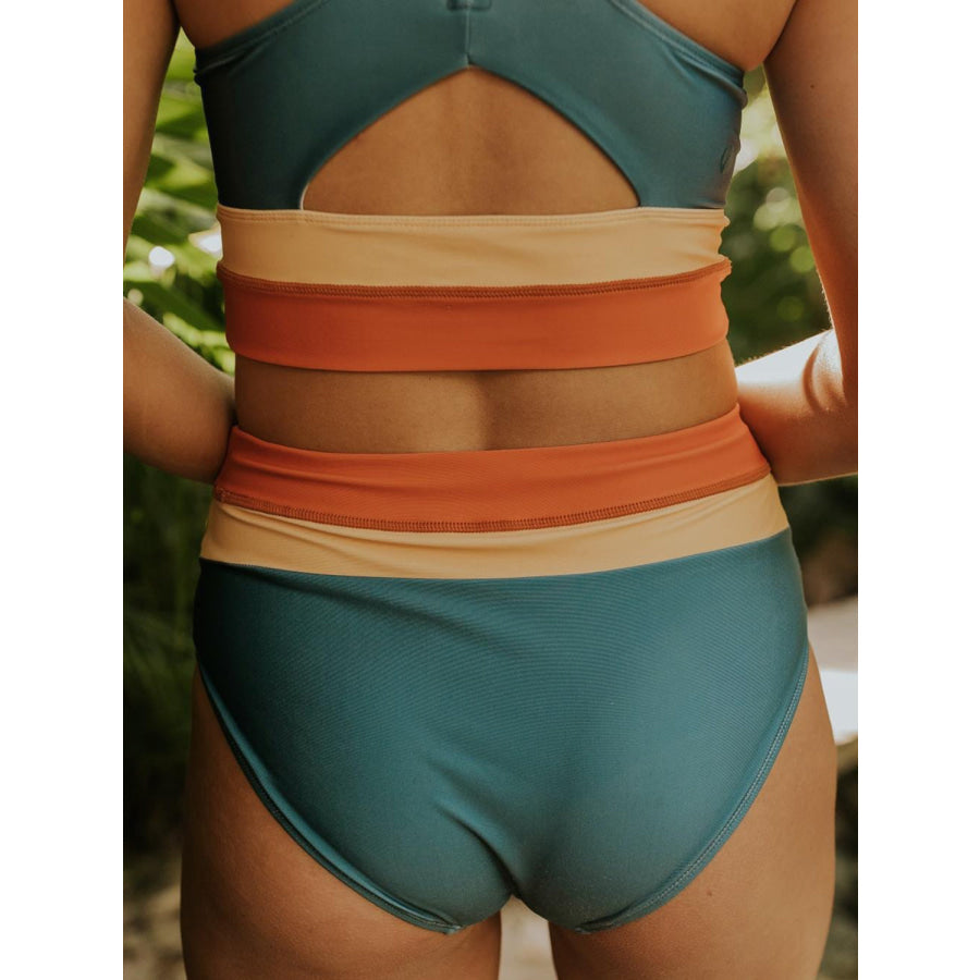 Cutout Contrast Wide Strap Two - Piece Swim Set Apparel and Accessories