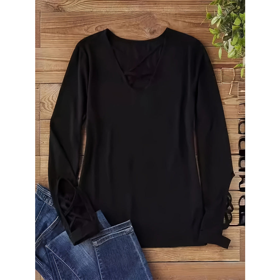 Cutout Crisscross Long Sleeve T-Shirt Apparel and Accessories