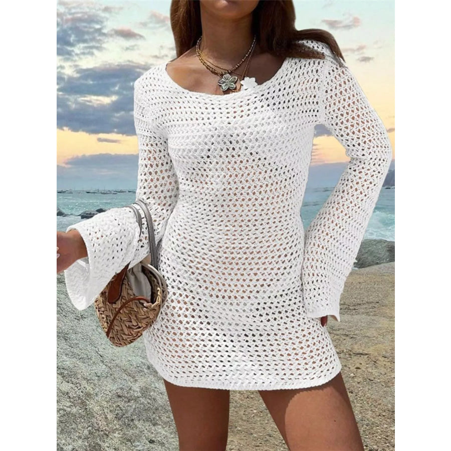 Cutout Crochet Knit Cover Up Dress White / S Apparel and Accessories