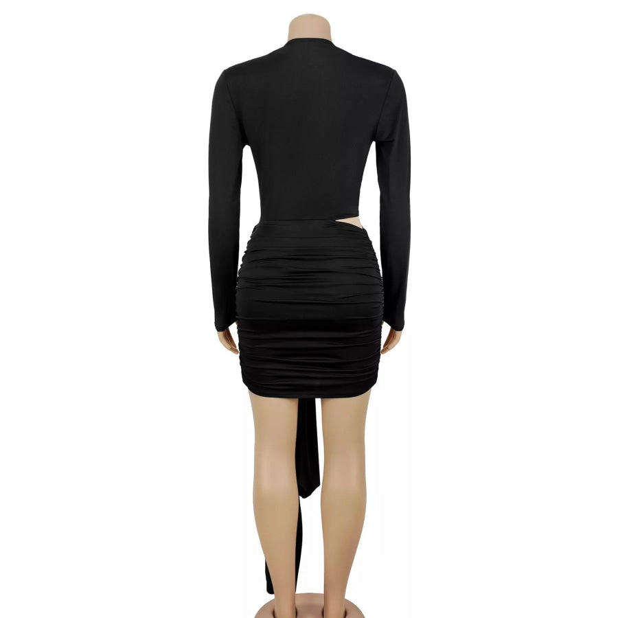 Cutout Deep V-Neck Long Sleeve Ruched Bodycon Mini Dress Apparel and Accessories