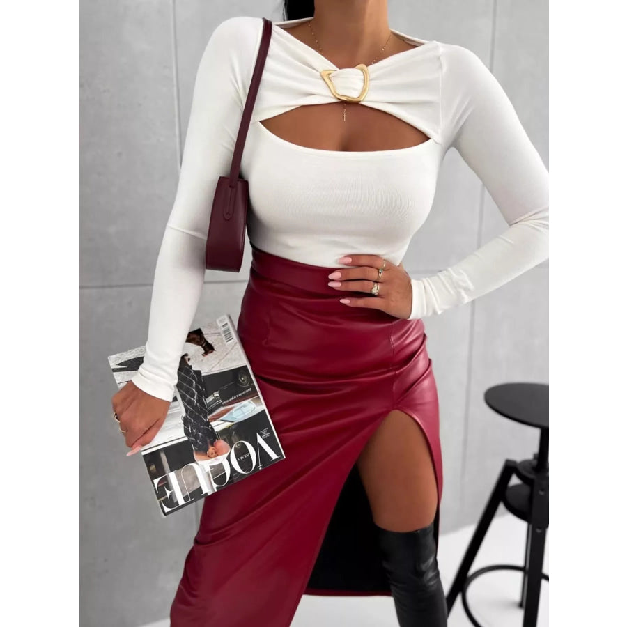 Cutout Detail Long-Sleeve T-Shirt White / S Apparel and Accessories