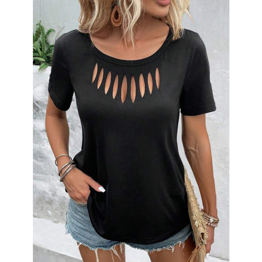 Cutout Detail Short Sleeve T-Shirt Apparel and Accessories