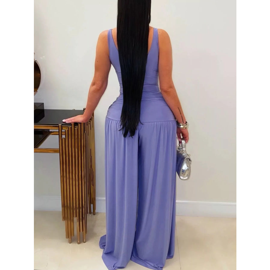 Cutout Detail Sleeveless Wide-Leg Jumpsuit Apparel and Accessories