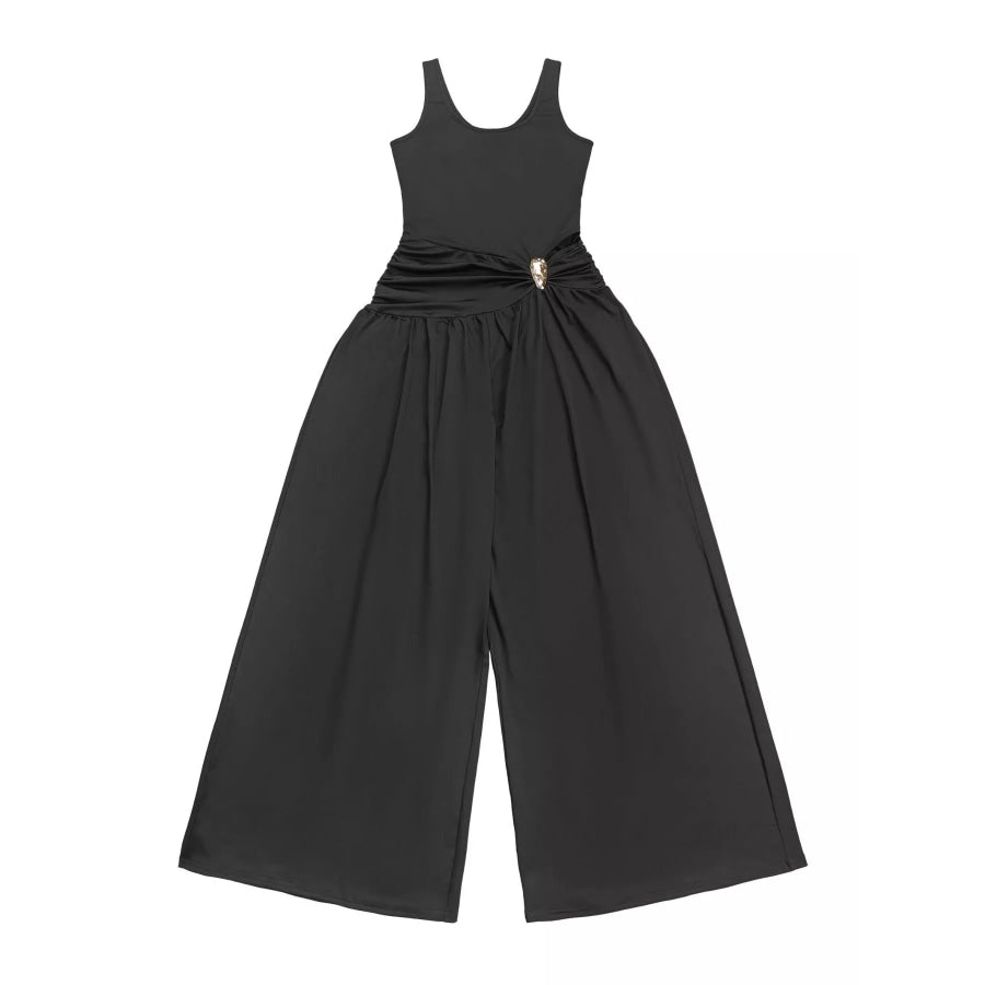Cutout Detail Sleeveless Wide-Leg Jumpsuit Apparel and Accessories