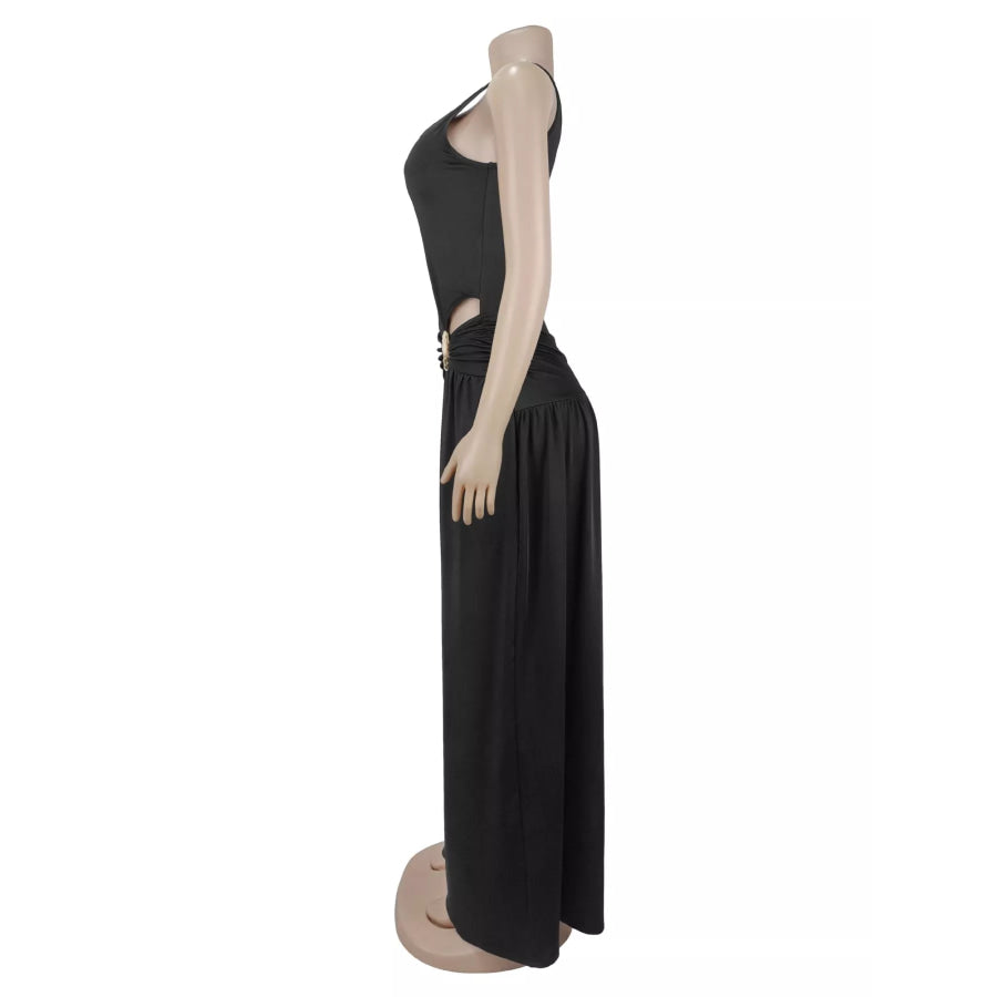 Cutout Detail Sleeveless Wide-Leg Jumpsuit Apparel and Accessories