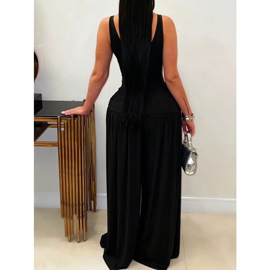 Cutout Detail Sleeveless Wide-Leg Jumpsuit Apparel and Accessories
