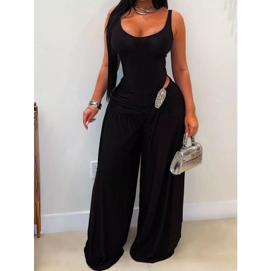 Cutout Detail Sleeveless Wide-Leg Jumpsuit Black / S Apparel and Accessories
