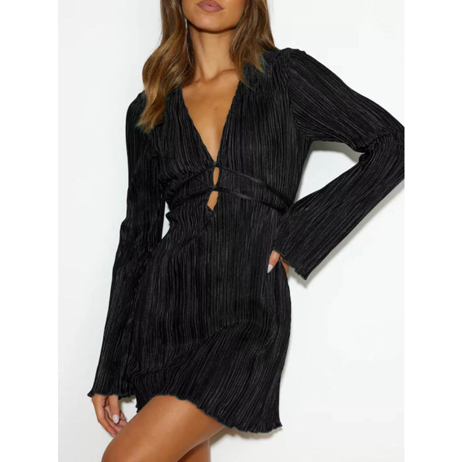 Cutout Flare Sleeve Mini Dress Black / S Apparel and Accessories
