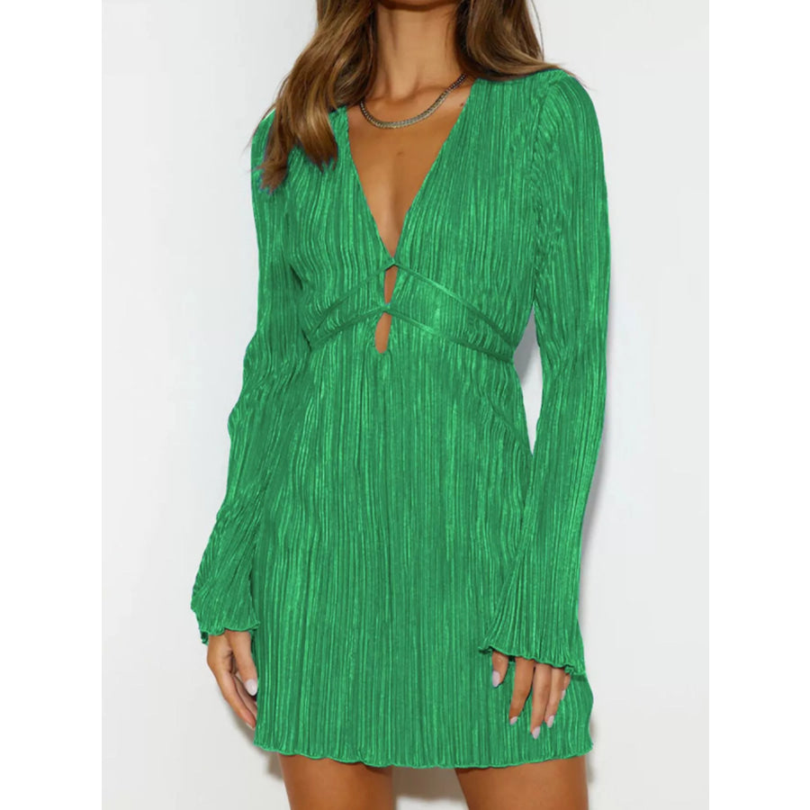 Cutout Flare Sleeve Mini Dress Green / S Apparel and Accessories