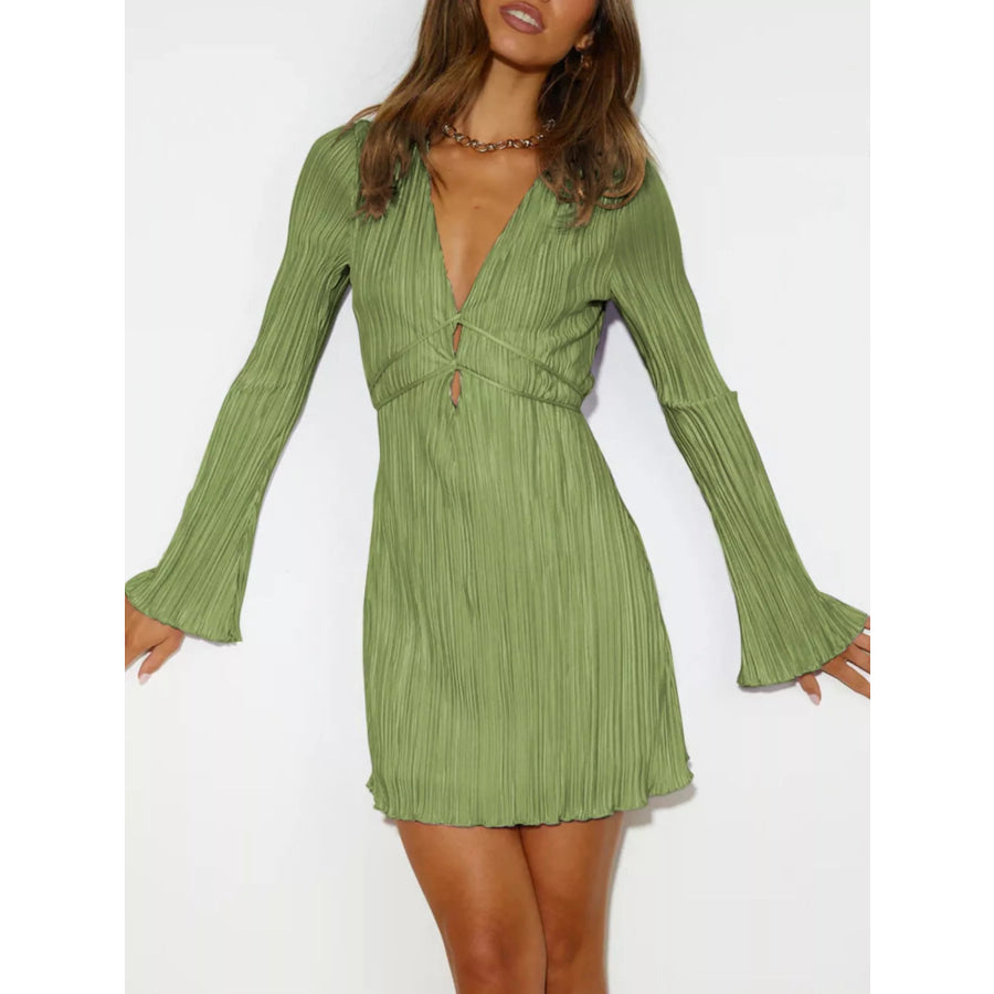 Cutout Flare Sleeve Mini Dress Moss / S Apparel and Accessories