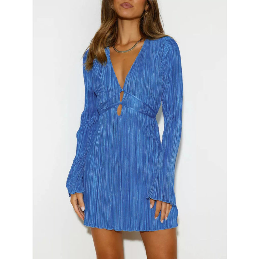 Cutout Flare Sleeve Mini Dress Royal Blue / S Apparel and Accessories