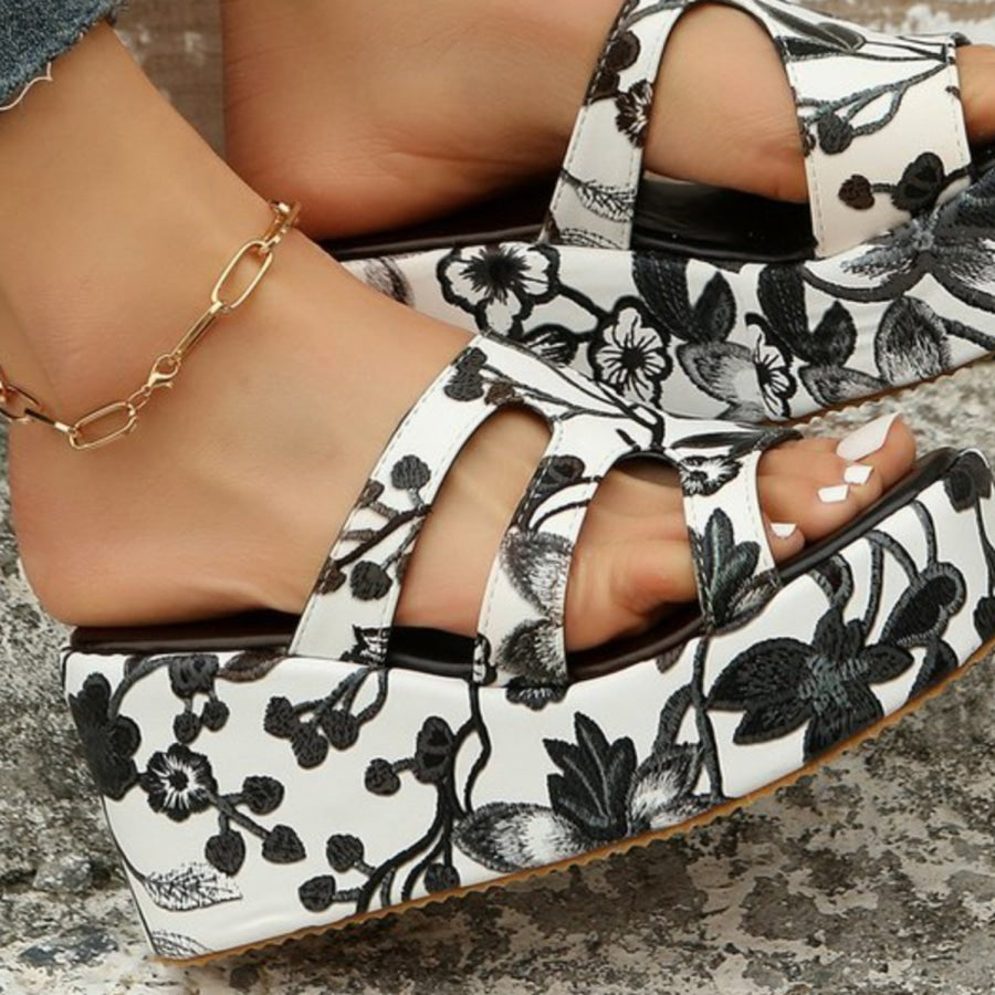 Cutout Floral Peep Toe Sandals Apparel and Accessories
