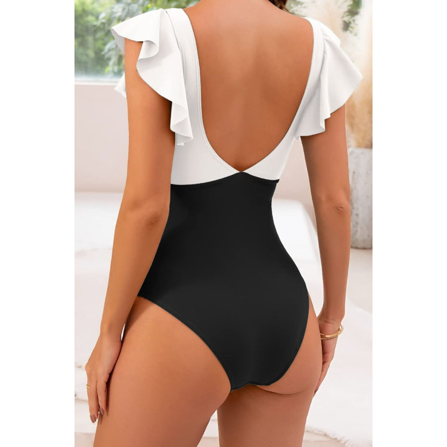 Cutout Flounce Sleeve One - Piece Swimwear Apparel and Accessories