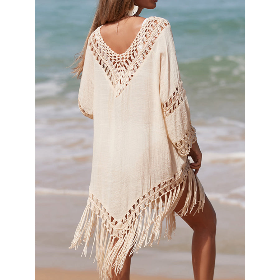 Cutout Fringe Scoop Neck Cover-Up Apparel and Accessories