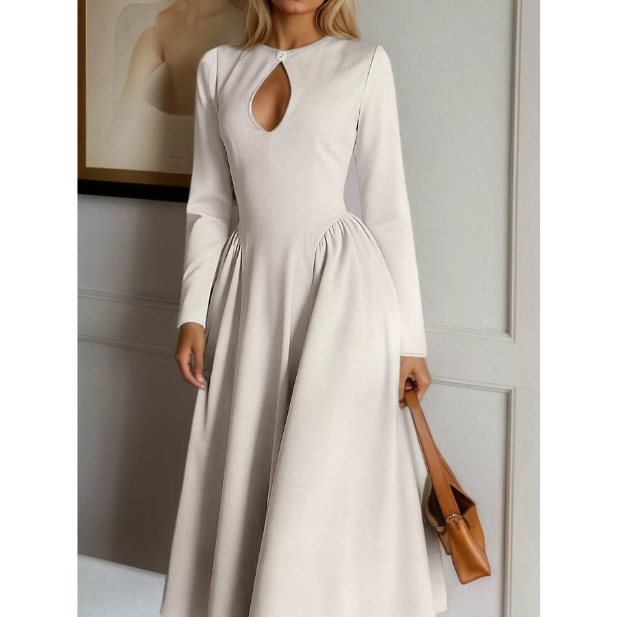 Cutout Front Long Sleeve A-Line Dress Apparel and Accessories