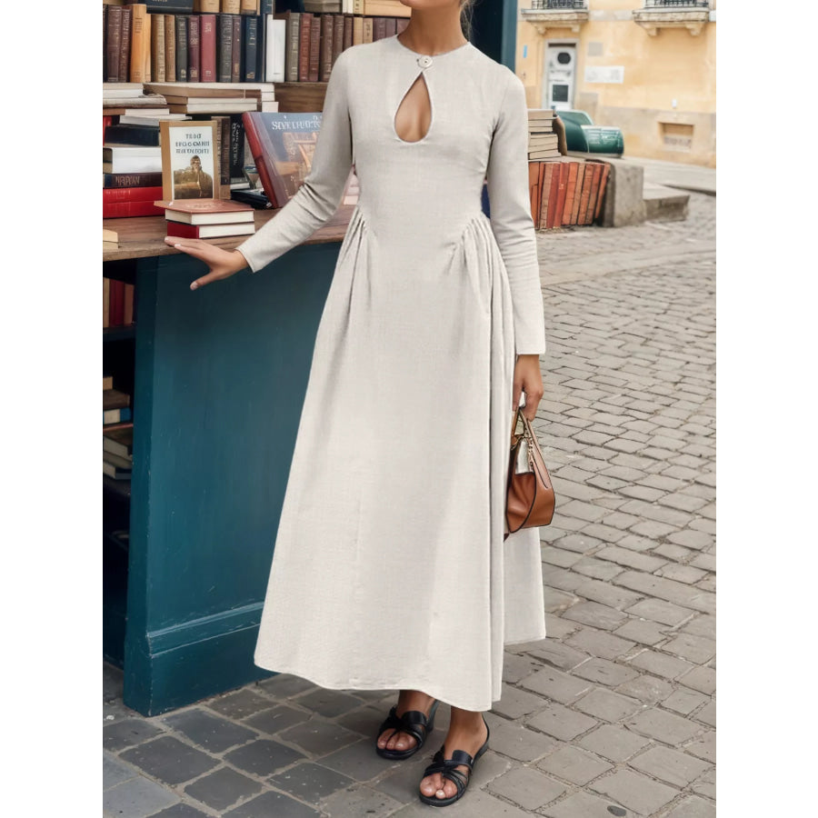 Cutout Front Long Sleeve A-Line Dress Apparel and Accessories