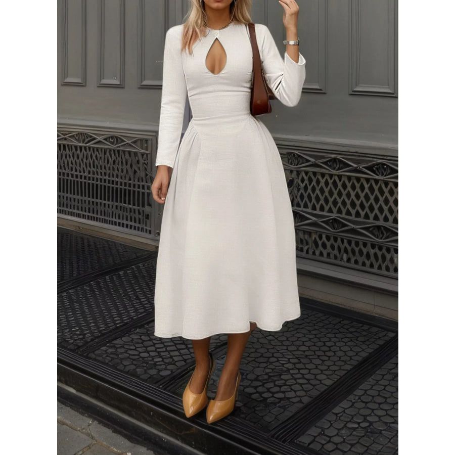 Cutout Front Long Sleeve A-Line Dress Apparel and Accessories