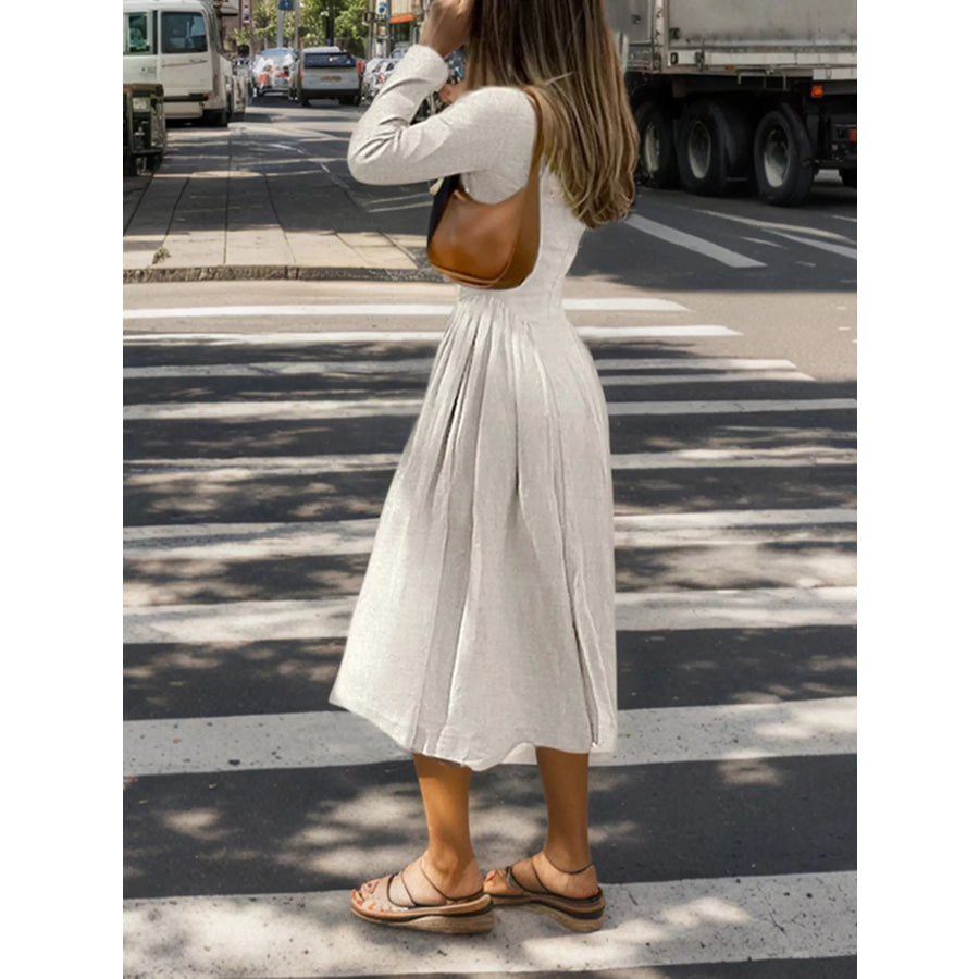 Cutout Front Long Sleeve A-Line Dress Apparel and Accessories