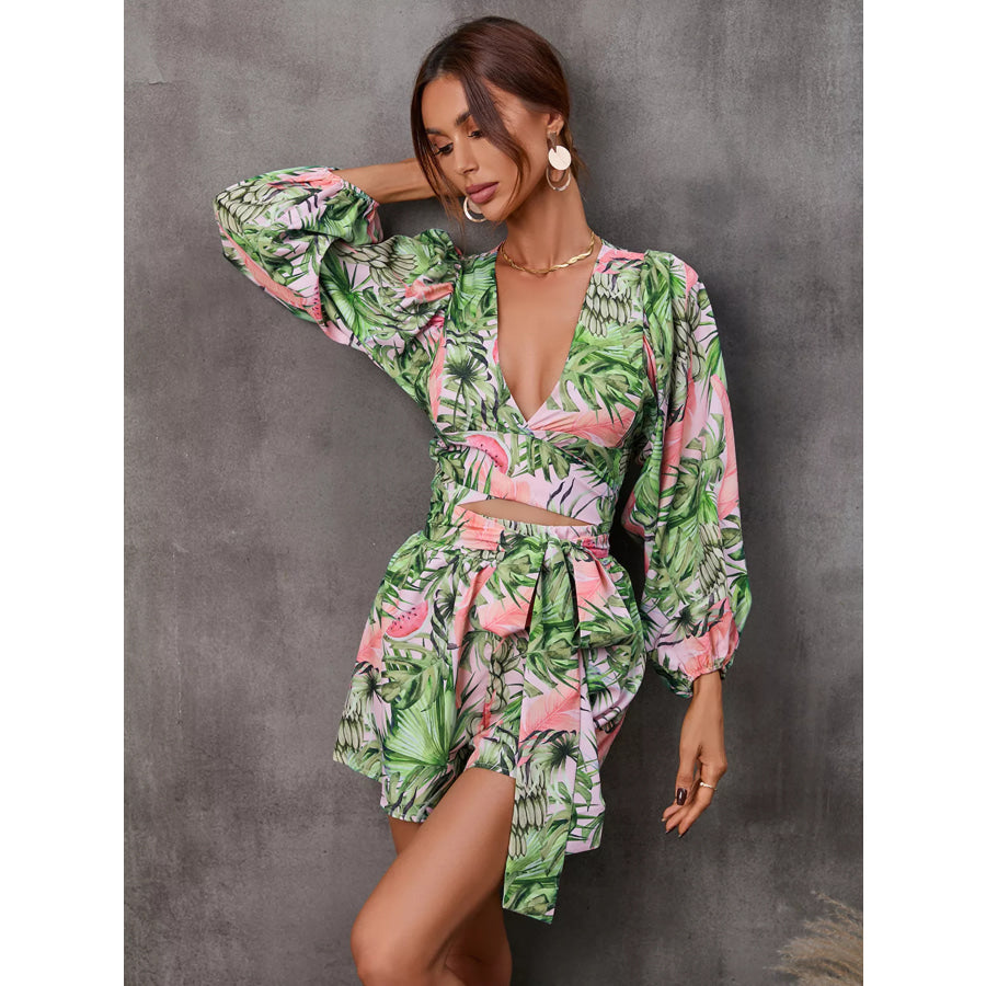 Cutout Front Printed Long Sleeve Romper Apparel and Accessories