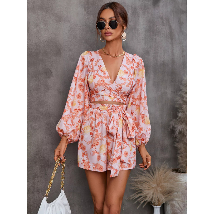 Cutout Front Printed Long Sleeve Romper Apparel and Accessories