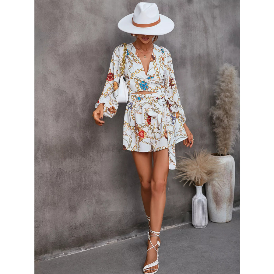 Cutout Front Printed Long Sleeve Romper Apparel and Accessories
