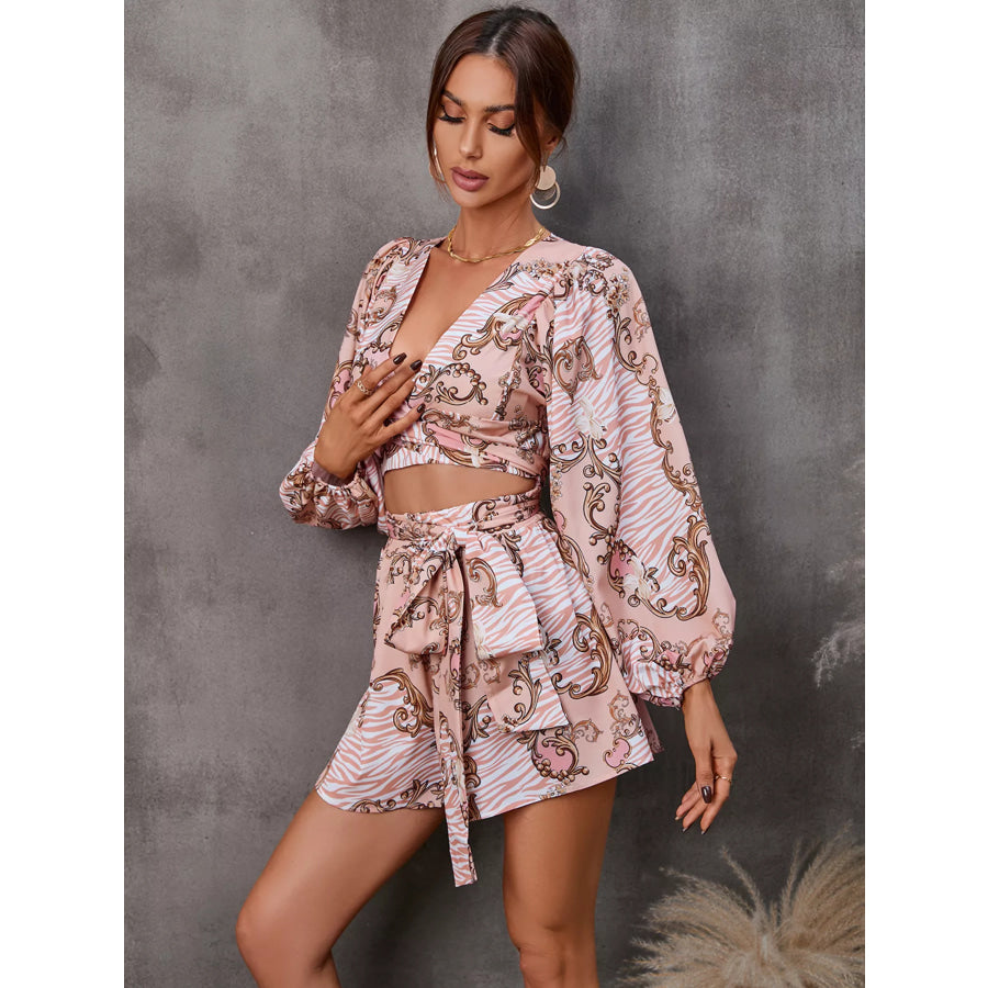 Cutout Front Printed Long Sleeve Romper Apparel and Accessories