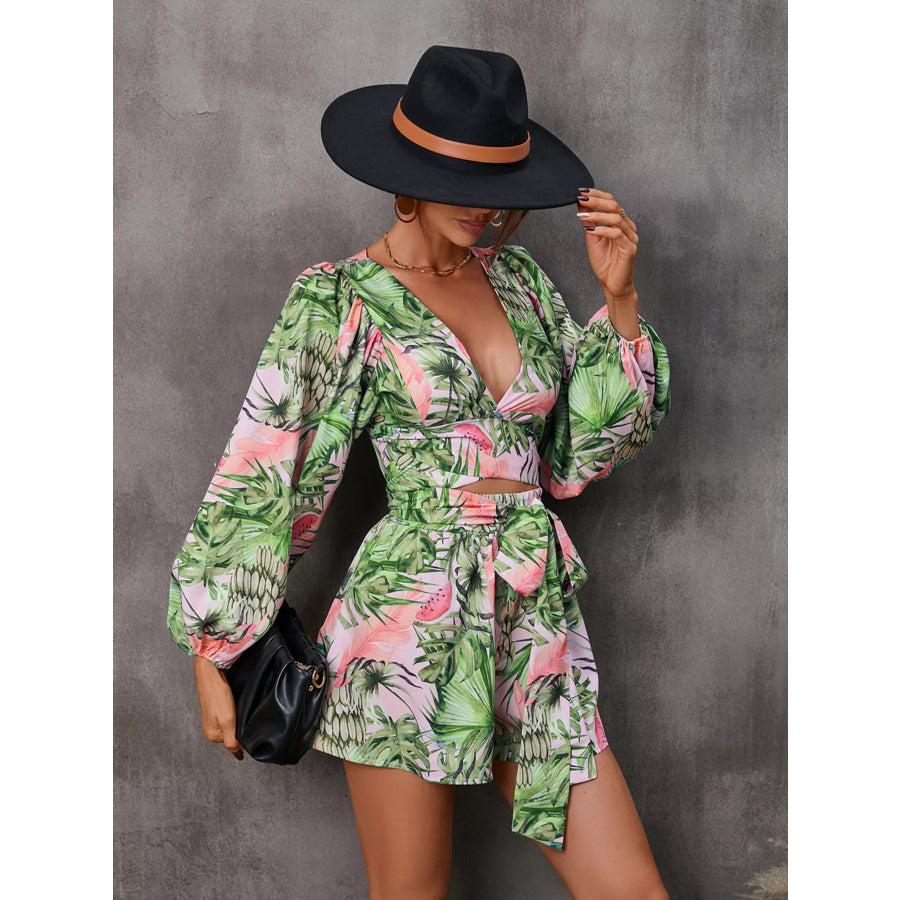 Cutout Front Printed Long Sleeve Romper Apparel and Accessories