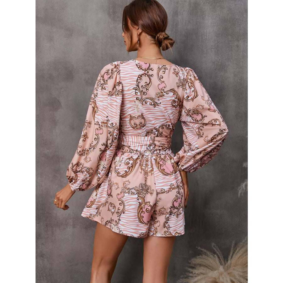 Cutout Front Printed Long Sleeve Romper Apparel and Accessories