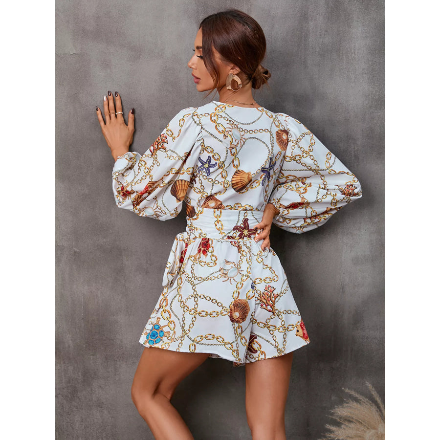 Cutout Front Printed Long Sleeve Romper Apparel and Accessories