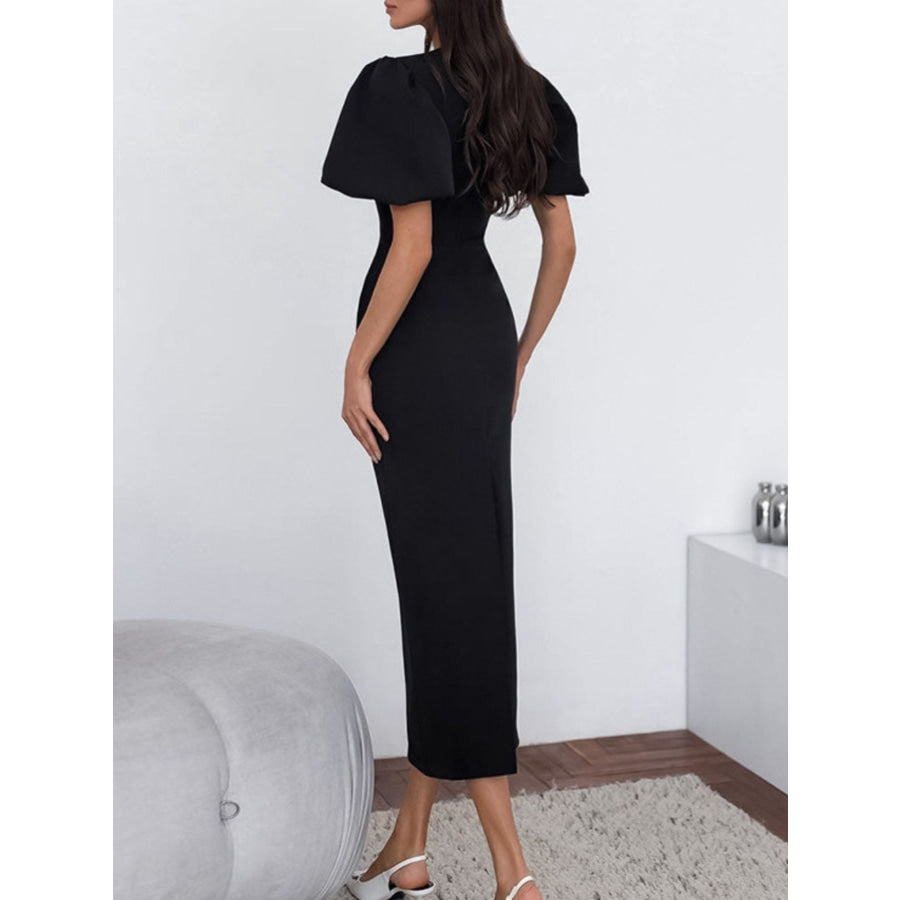 Cutout Front Puff Sleeve Dress Apparel and Accessories