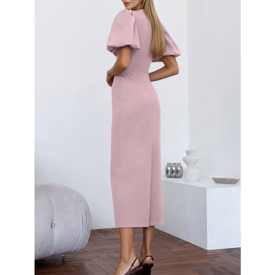Cutout Front Puff Sleeve Dress Apparel and Accessories