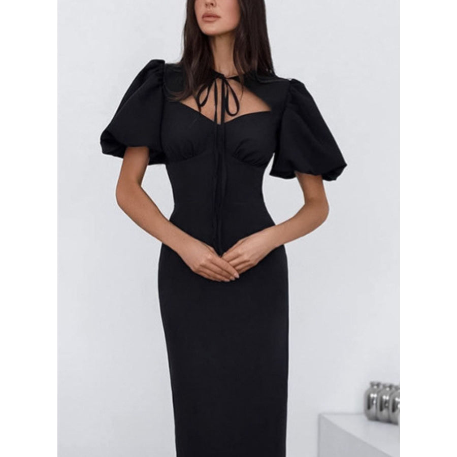 Cutout Front Puff Sleeve Dress Apparel and Accessories