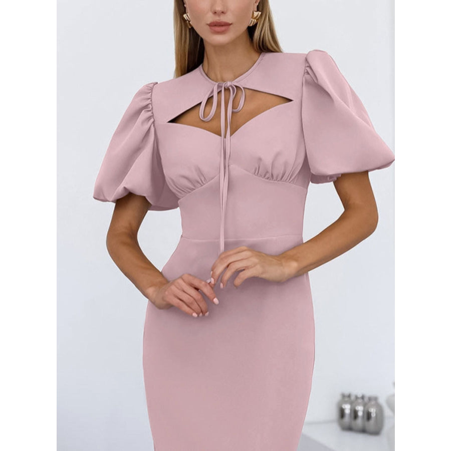 Cutout Front Puff Sleeve Dress Apparel and Accessories