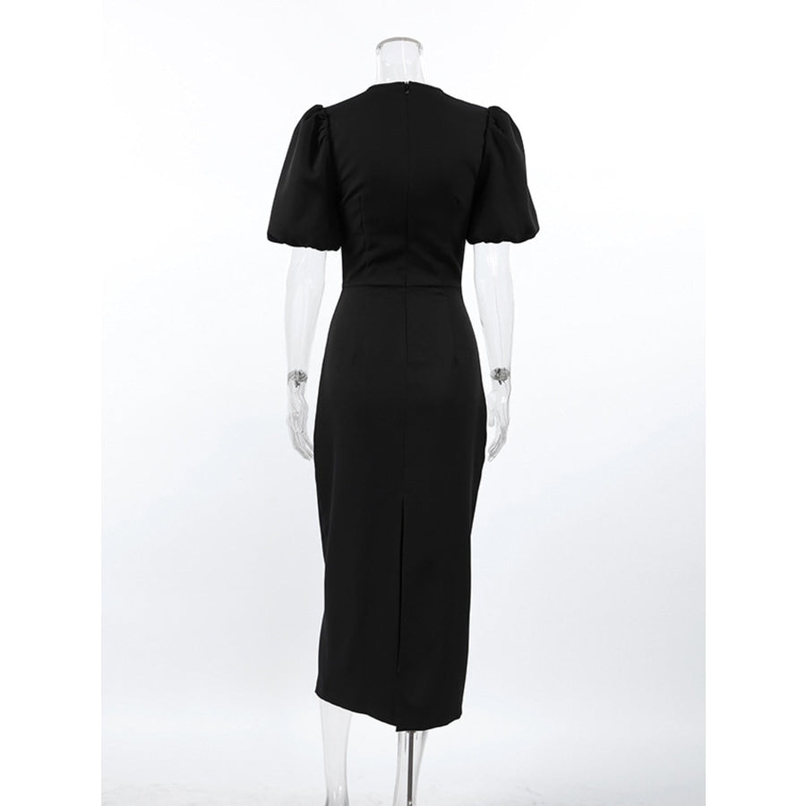 Cutout Front Puff Sleeve Dress Apparel and Accessories