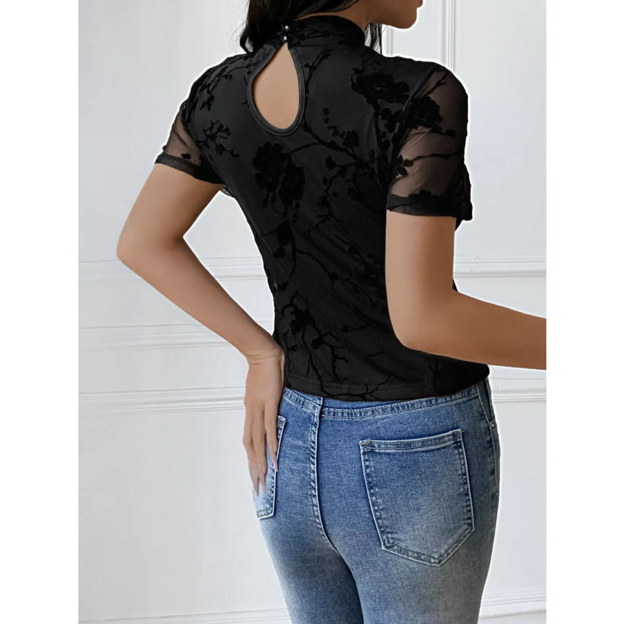 Cutout Front Short Sleeve Top Apparel and Accessories