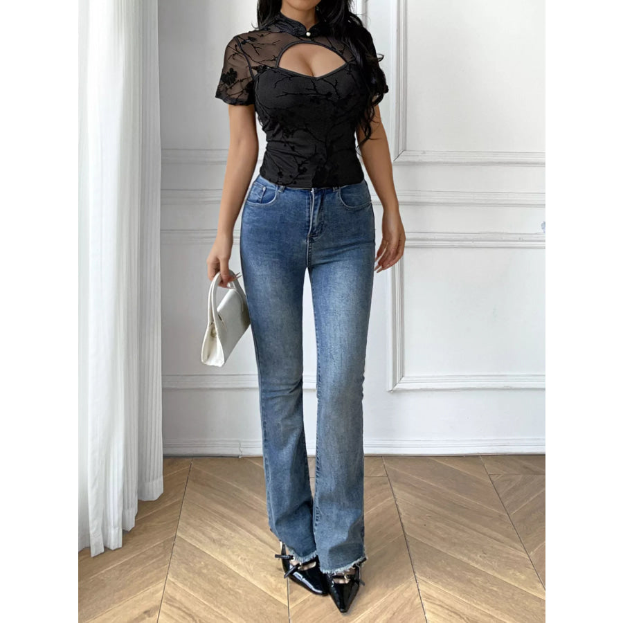 Cutout Front Short Sleeve Top Apparel and Accessories