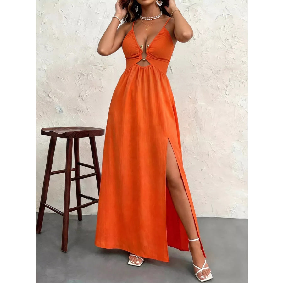 Cutout Front Slit Maxi Dress Apparel and Accessories
