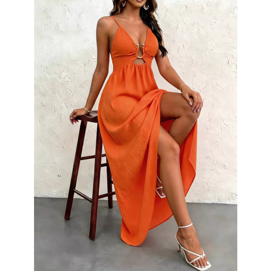 Cutout Front Slit Maxi Dress Apparel and Accessories