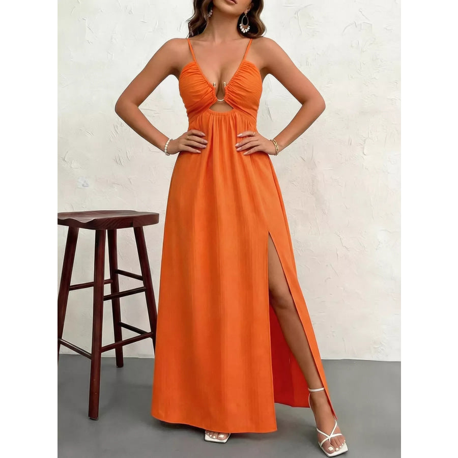 Cutout Front Slit Maxi Dress Orange / S Apparel and Accessories