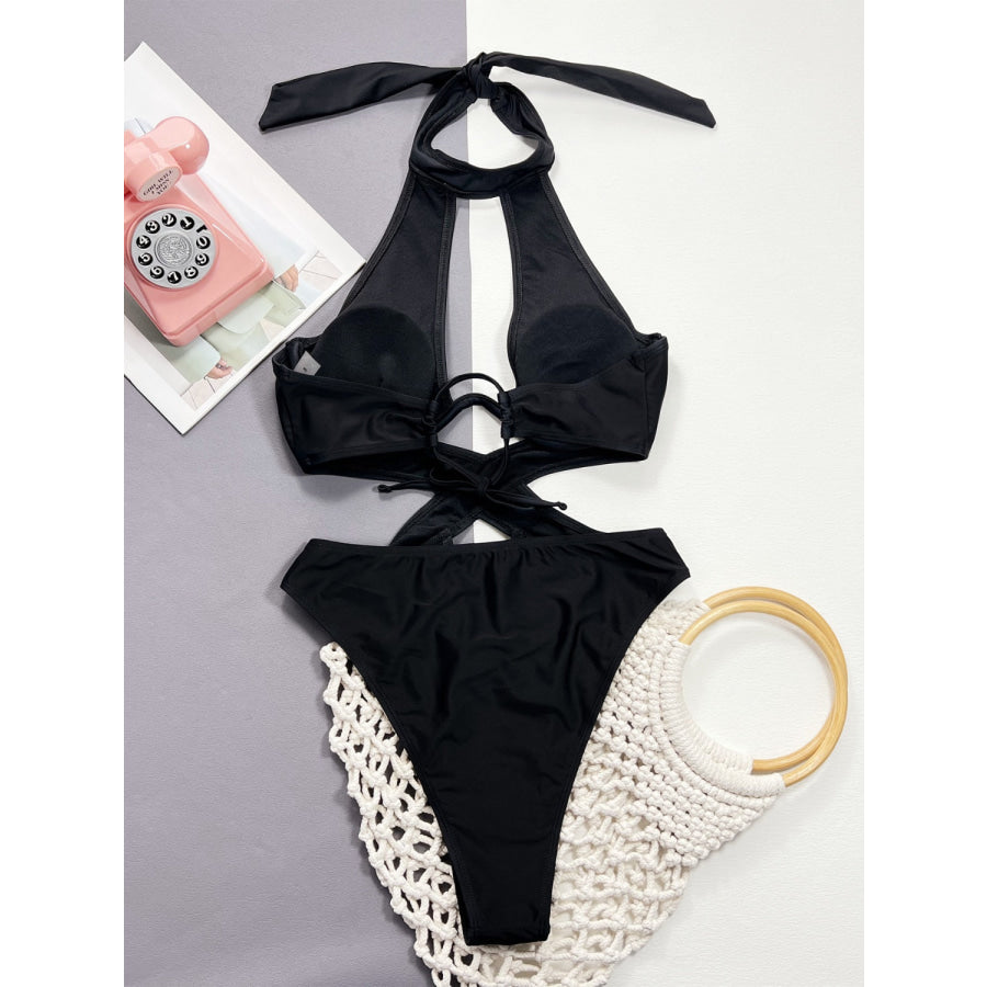 Cutout Halter Neck One-Piece Swimwear Apparel and Accessories