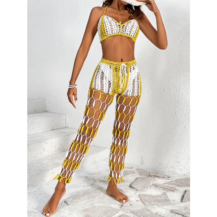 Cutout Halter Neck Top and Pants Two - Piece Swim Set Apparel Accessories