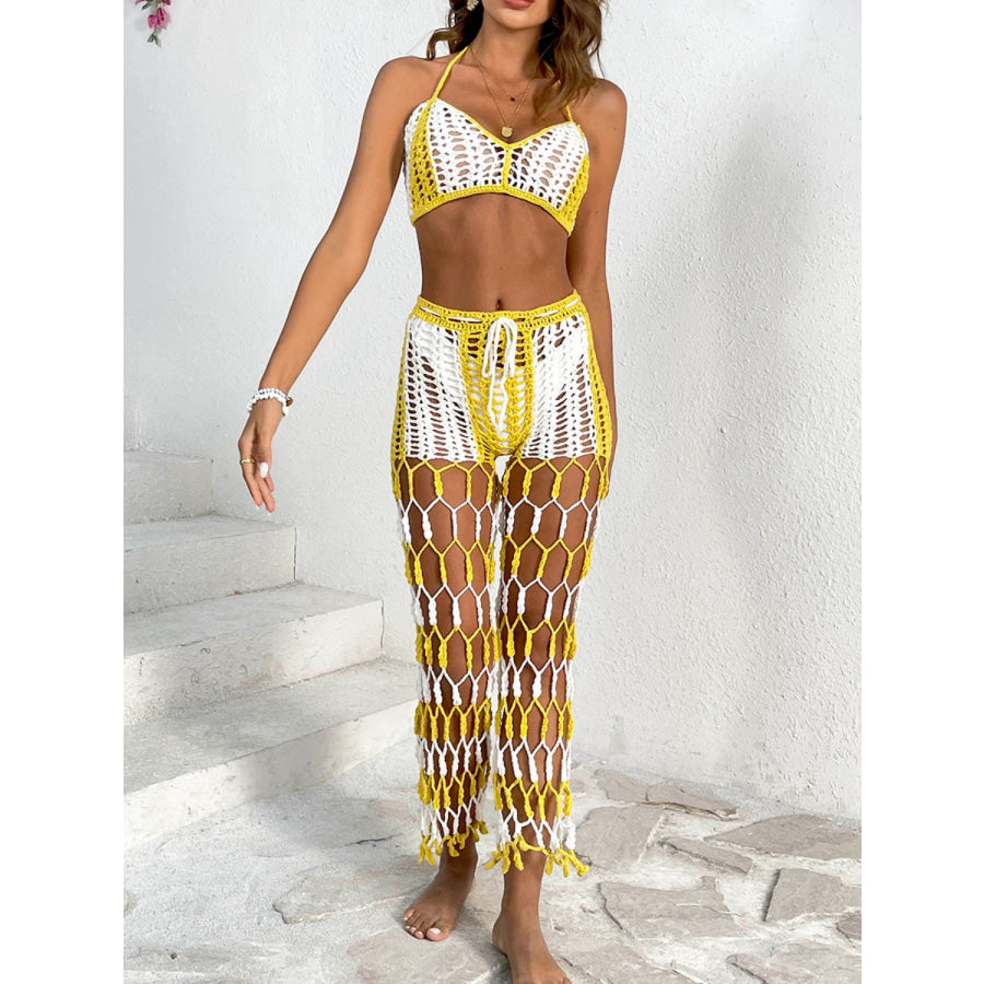 Cutout Halter Neck Top and Pants Two - Piece Swim Set Apparel Accessories