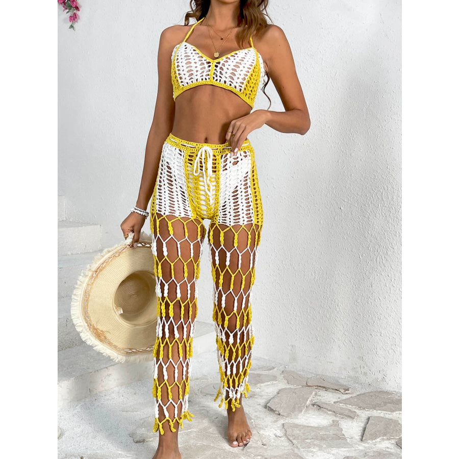 Cutout Halter Neck Top and Pants Two - Piece Swim Set Apparel Accessories