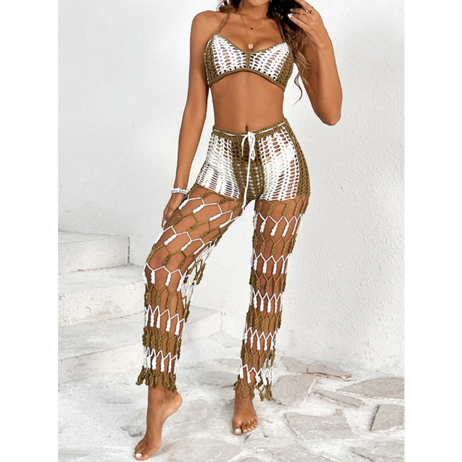 Cutout Halter Neck Top and Pants Two - Piece Swim Set Apparel Accessories