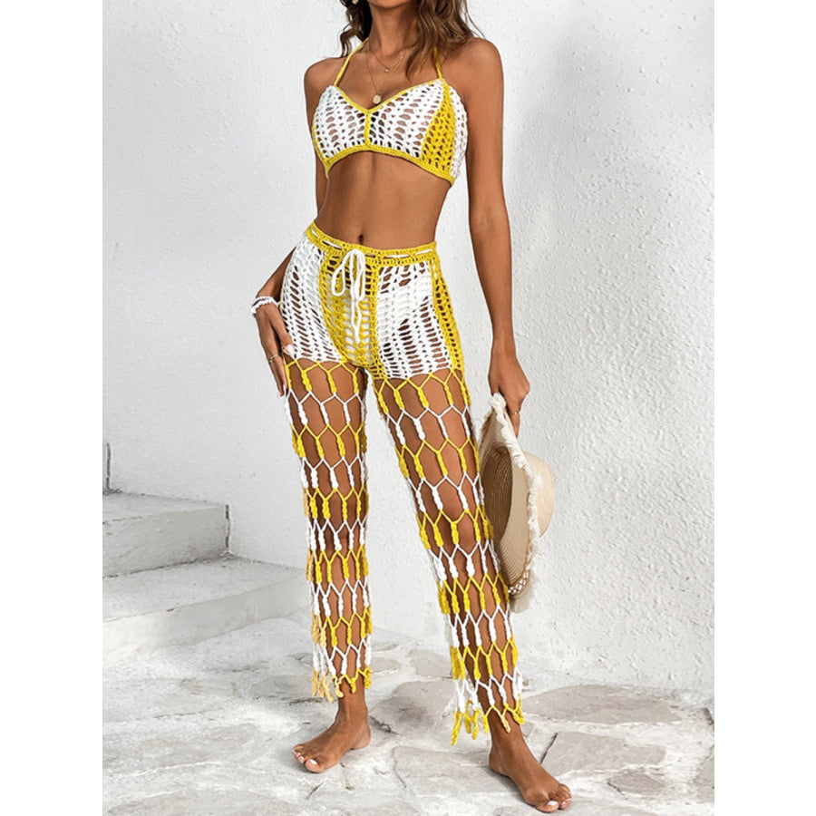 Cutout Halter Neck Top and Pants Two - Piece Swim Set Apparel Accessories