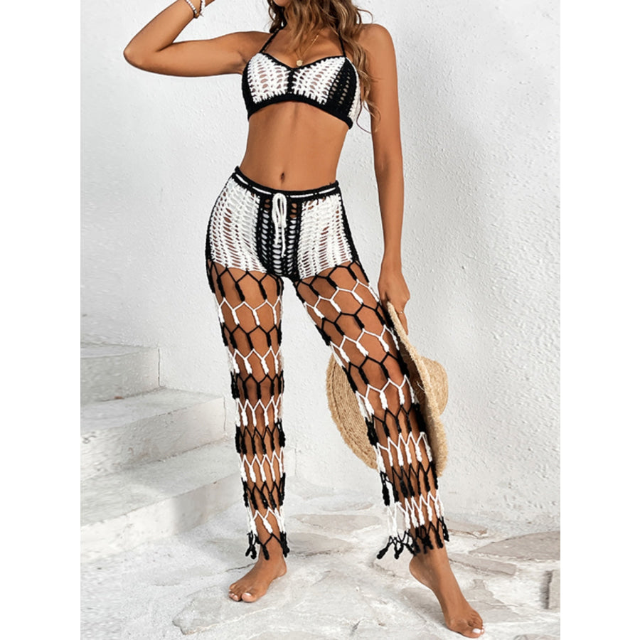 Cutout Halter Neck Top and Pants Two - Piece Swim Set Apparel Accessories