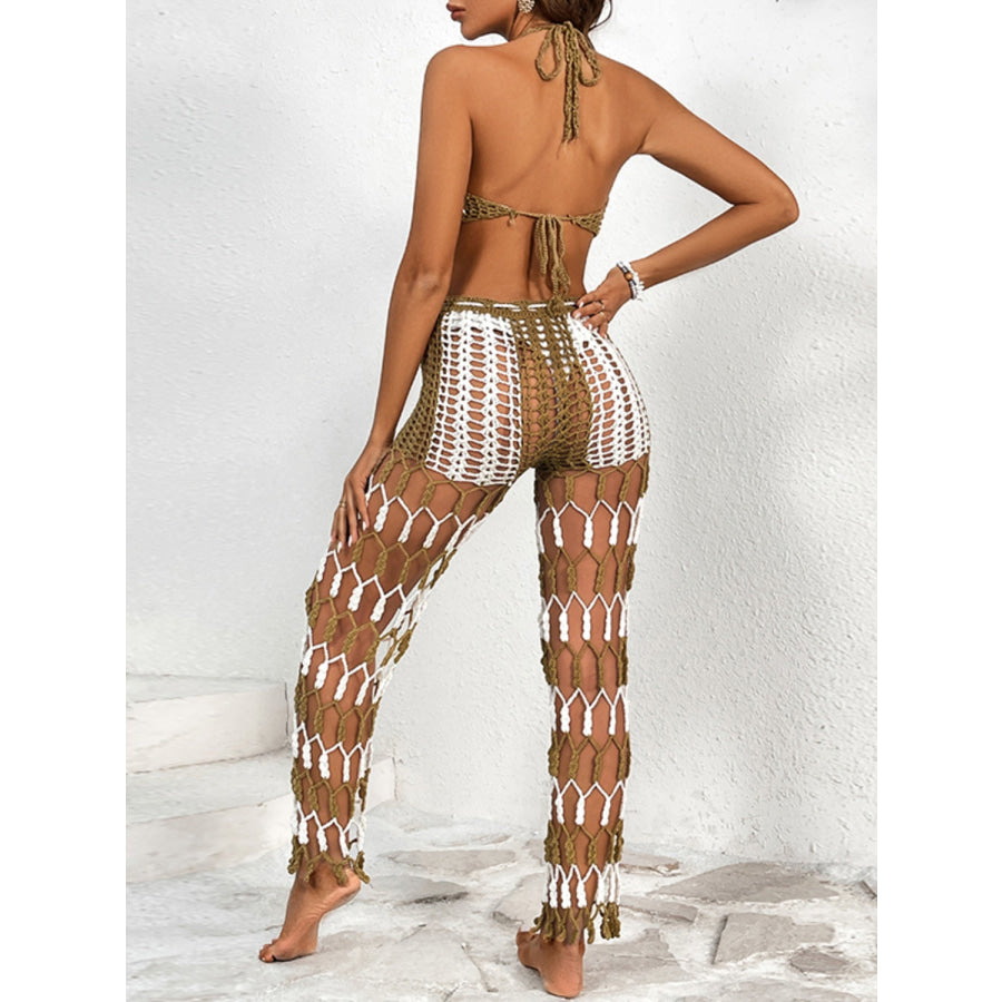 Cutout Halter Neck Top and Pants Two - Piece Swim Set Apparel Accessories