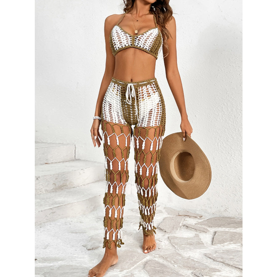 Cutout Halter Neck Top and Pants Two - Piece Swim Set Apparel Accessories